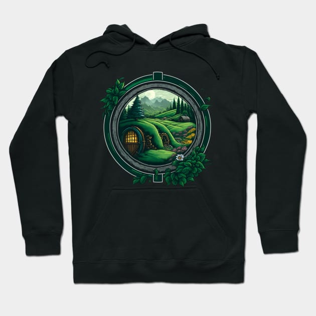 Round Doors and Green Pastures - Fantasy Hoodie by Fenay-Designs